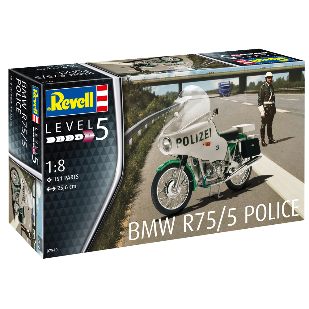 Revell 07940 BMW R75/5 Police Motorcycle Model Kit (Level 5) (Scale 18