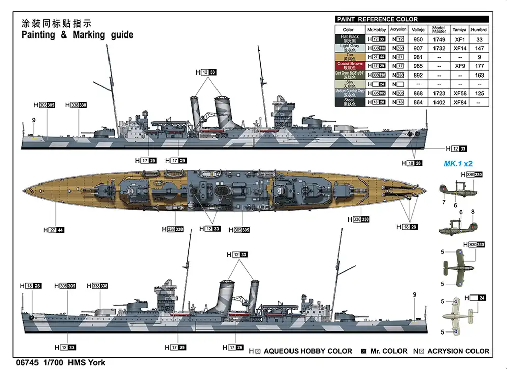 Trumpeter HMS York Heavy Cruiser Model Kit Scale 1/700